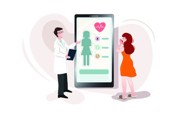 Doctors examining a patient using a medical app on a smartphone, online medical consultation and technology concept