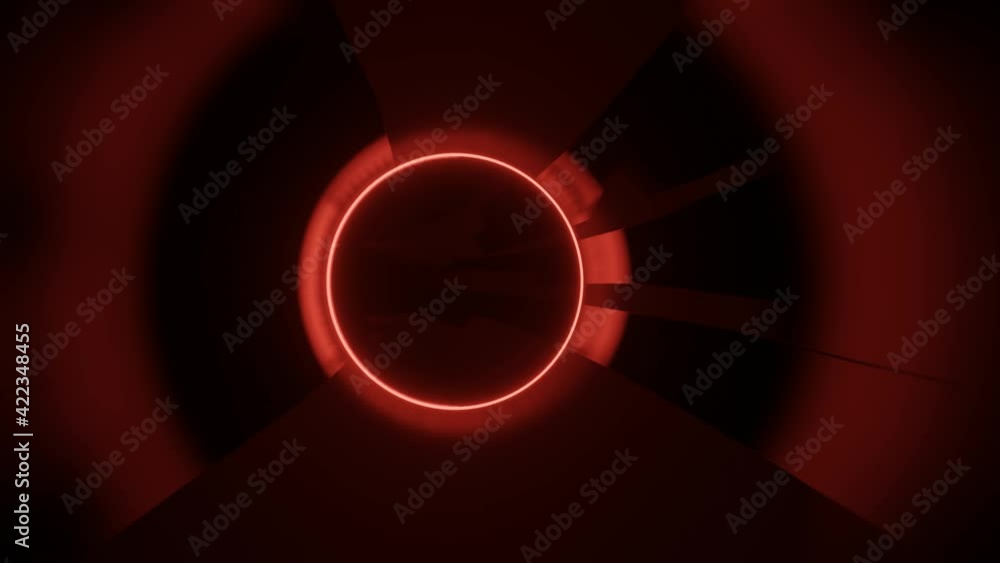 Poster fast movement inside round tunnel with red neon lights. simple seamless looped motion graphic animat