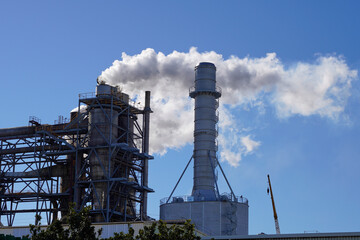 Fábrica de madera y biomasa echando humo