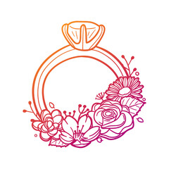 Ring Rose Flower with Vintage Love Design. Jewel Floral frame ornament vector style. Decoration Design Wreat illustration.