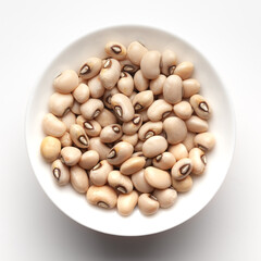 macro Close-up of Organic soybean,  (Glycine max ) or soya bean dal inside a ceramic white bowl. Top view 