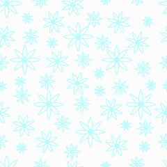 seamless floral pattern on white background with blue flowers of different sizes