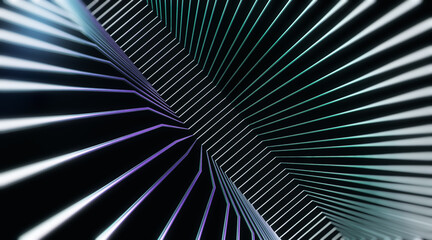 Abstract technology background with metal effect lines in green and purple colors