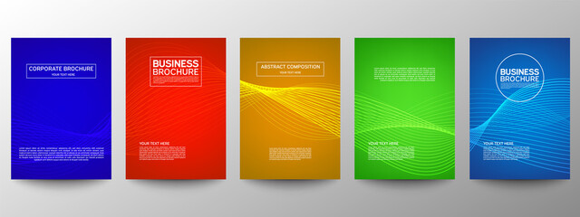 Cover geometric minimal. Set. Vector abstract line pattern for poster design. Set of templates for business brochures. Cool gradients. Graphic pattern for annual album backdrop.