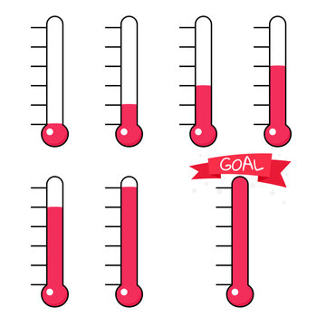 Fundraiser goal thermometer icon set. Clipart image isolated on white background