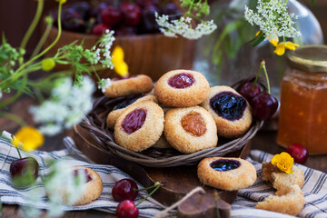 Thumbprint almond cookies with jam