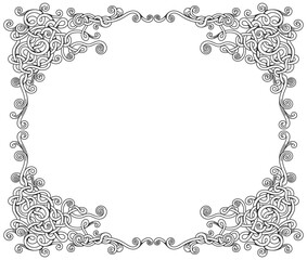 Retro ornamental frame. Vintage rectangle ornament and ornate border. Swirls frame in black. Doodle art. Vector illustration.