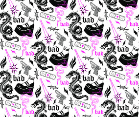 Seamless pattern lolita grunge illustration. 