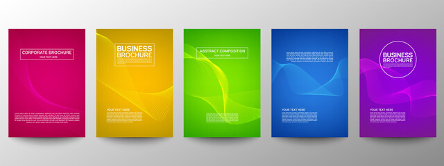 Cover geometric minimal. Set. Vector abstract line pattern for poster design. Set of templates for business brochures. Cool gradients. Graphic pattern for annual album backdrop.