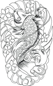 hand drawn and doodle art water monitor,  japanese tattoo style