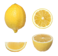 Set with fresh ripe lemons on white background