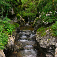 Carré la rivière Olabidea (ou rivière de l'enfer) à la grotte de l'Akelarre (dite des sorcières) à Zugarramurdi (31710) dans les Pyrénées espagnoles, Espagne