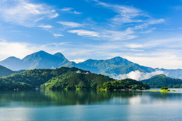 Fototapeta premium The scenery of Sun Moon Lake in the morning, a famous attraction in Taiwan, Asia.