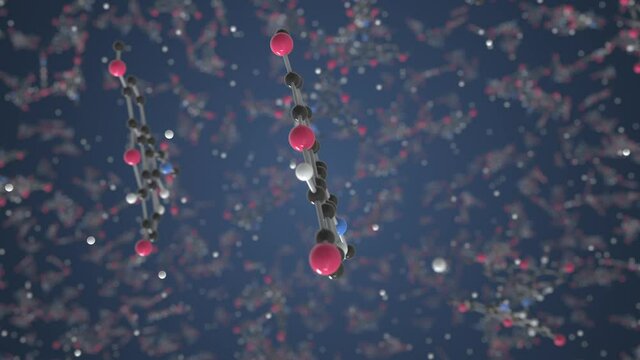 Codeine molecule. Ball-and-stick molecular model. Chemistry related looping 3d animation