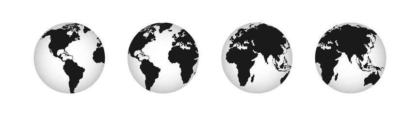 Set of icon globes of Earth. Earth globe icon set. Abstract globe icon. World map in globe shape isolated on white background. Vector illustration. EPS - 10