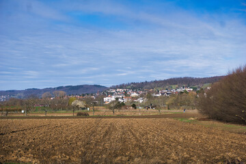 Obraz premium Field landscape with Modern Buildings
