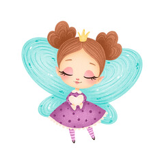 Cute cartoon tooth fairy isolated on white background