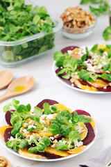 Beetroot and oranges fresh vegetarian salad
