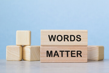 WORDS MATTER. The text is on the light cubes. Bright solution for business, financial, marketing concept