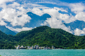 The scenery of Sun Moon Lake in the morning, a famous attraction in Taiwan, Asia.