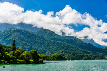 The scenery of Sun Moon Lake in the morning, a famous attraction in Taiwan, Asia.