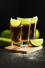 Shots with tequila with salt and lime
