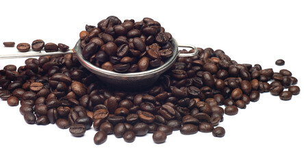 dark roasted coffee beans on a white background