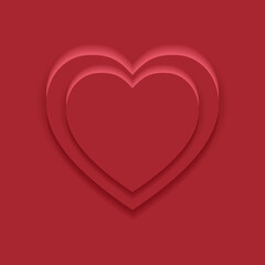 Top view 2 heart shape display podium stand red background in neumorphism style mockup template for product or promotion.
