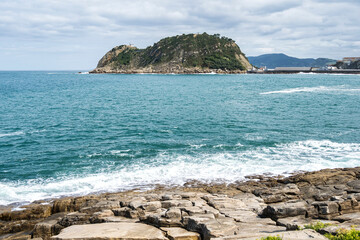 Cantabrian Sea island of San Anton, village of Getaria, Basque coast of Gipuzkoa, Spain