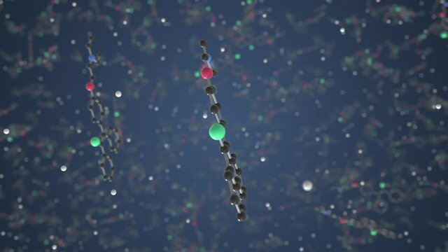 Molecule of Clomifene. Molecular model, science related looping 3d animation