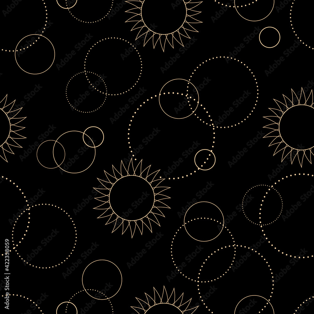 Wall mural seamless pattern of golden shining circles