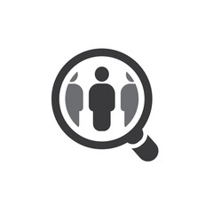 Magnifying glass looking for people icon.