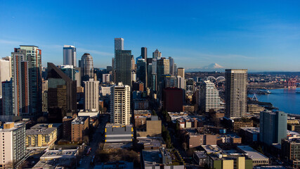 Aerial view of the city of Seattle, downtown in Washington State