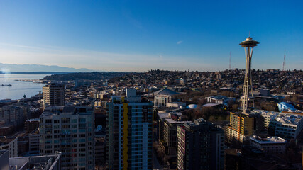 Aerial view of the city of Seattle, downtown in Washington State