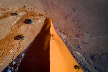 Aerial view of a dune in namibia