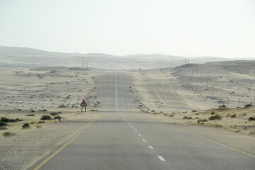 A sandstorm coveres the street in namibia