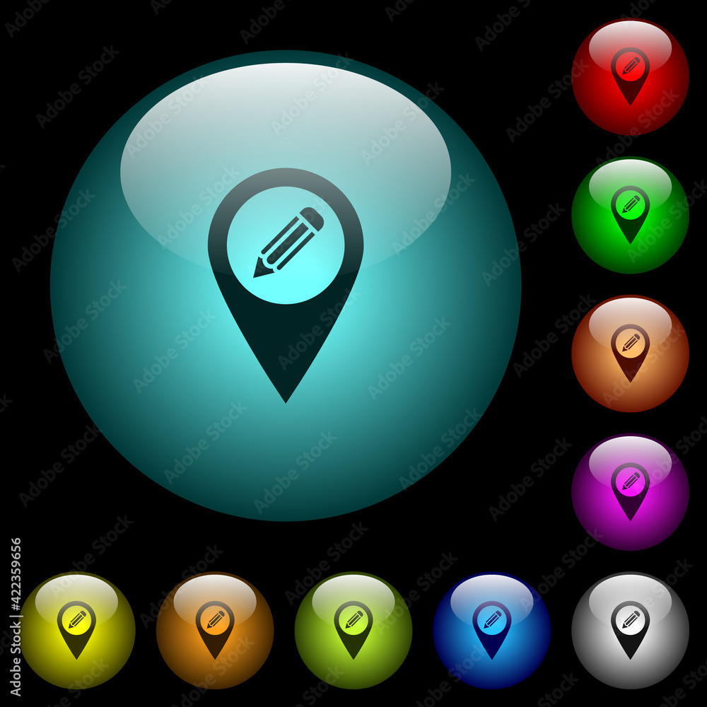 Poster edit gps map location icons in color illuminated glass buttons