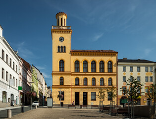 Fototapeta na wymiar square with old buildings in the city center of Jablonec nad Nisou in the Czech Republic 
