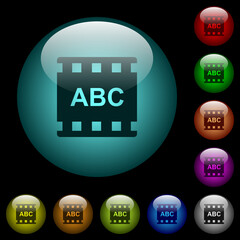 Movie subtitle icons in color illuminated glass buttons
