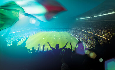 crowded football arena with italian flag - 422359672