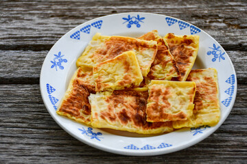 Fresh baked home made  cheese puff pastries.Cheese pie with phyllo pastry and  white cheese.