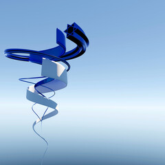 3D illustration of Israeli colors of national flag spiraling on light blue background