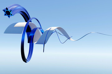 3D illustration of Israeli colors of national flag spiraling on light blue background