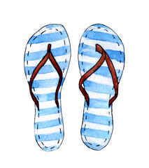 Flip flop shoes hand drawn watercolor clip art isolated on white background