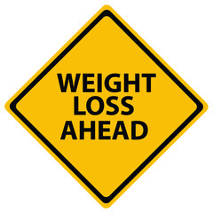 A yellow road sign weight loss ahead isolated on white. 