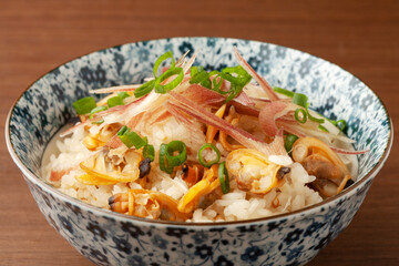 あさりとミョウガの炊き込みご飯