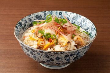 あさりとミョウガの炊き込みご飯