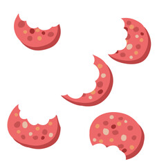 Bitten piece of sausage. Slice of Meat product. Food waste. Ingredient for a burger and sandwich. Flat cartoon illustration