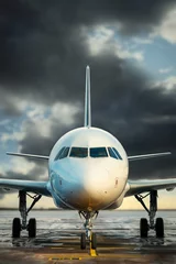 Foto op Canvas modern airplane against a dramatic sky © frank peters