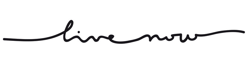 Live now message. quote positive concept. Handwritten motivation. Continuous line lettering drawing. Vector illustration web banner.